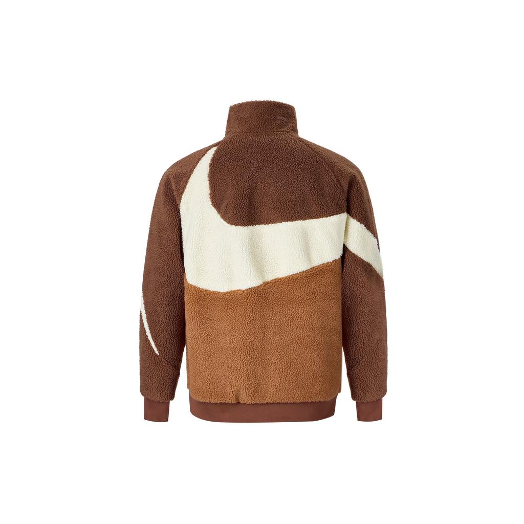Nike Sportswear Swoosh Reversible Stand Collar Zip Fleece Jacket Men Jackets Surprise-Cocoa Coconut-Milk Light-British-Brown BQ6546-259