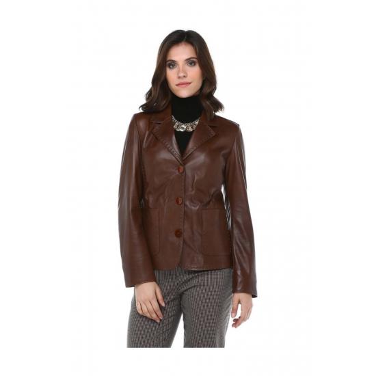 

Женская куртка Yb-358 Женская куртка на пуговицах из натуральной кожи 3XL кофейный