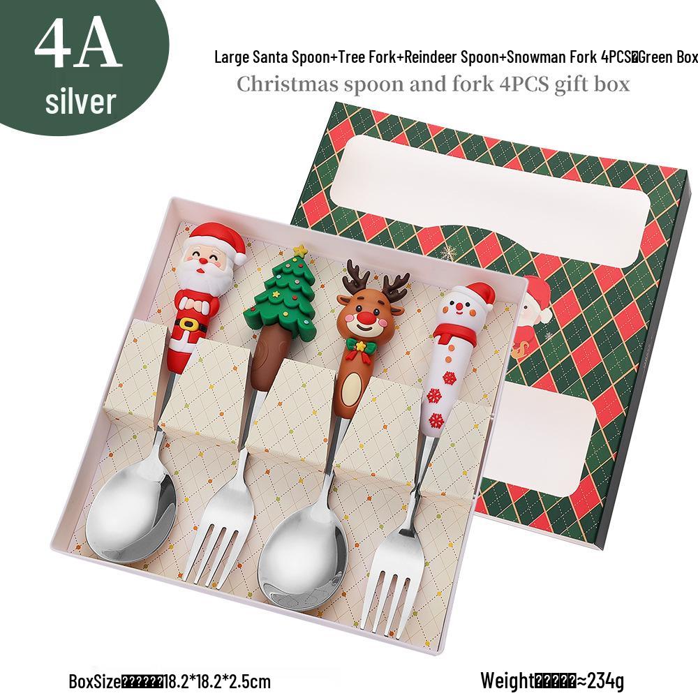 Cross-border Cute Cartoon Christmas Tree Cutlery Set: Spoon, Fork & Gift Box