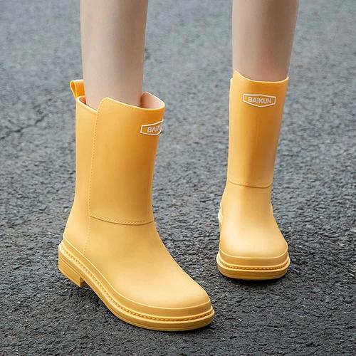 Damen Mid-Calf Regenstiefel Gummischuhe Winter Regenstiefel Baumwollgefüttert Warmhaltend Wasserdicht Damen Rutschfeste Schuhe