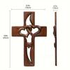 Hand-Carved Intertwined Hearts Cross Wall Decoration Rustic Wooden Double Hearts Cross Wall Sculpture Religious Decor