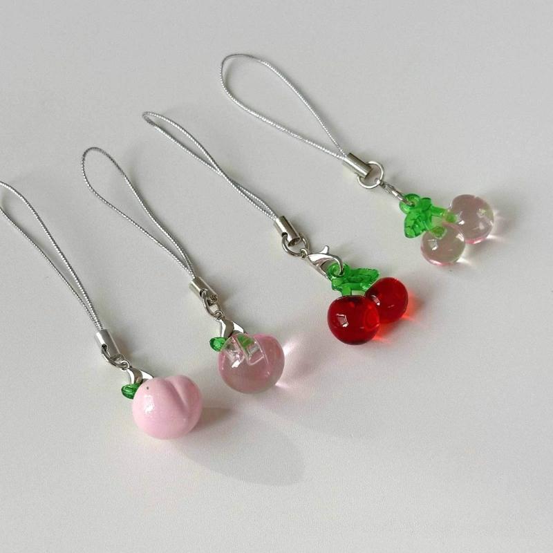 Fruit themed Mobile Attachment Beautiful Peach/Cherries Charm Lovely Fruit Cellphone Cord for Fruit Enthusiasts