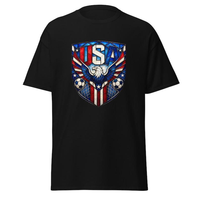 USA Soccer T-Shirt | Stained Glass Eagle Shield, World Cup 2026 Patriotic Fan Tee XL