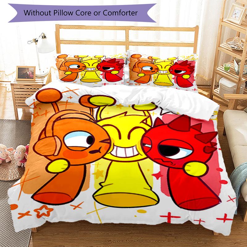 3pcs Sprunki8 pattern bedding set duvet cover set includes duvet cover &pillowcases, perfect all season bedroom decoration & gift
