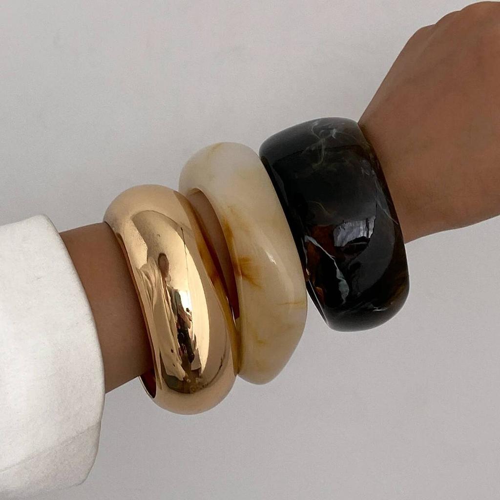 SHIXIN 3 Styles Bohemian Stackable Resin Acrylic Wide Bracelet for Women Vintage Irregular Geometry Chunky Bangles Party Jewelry