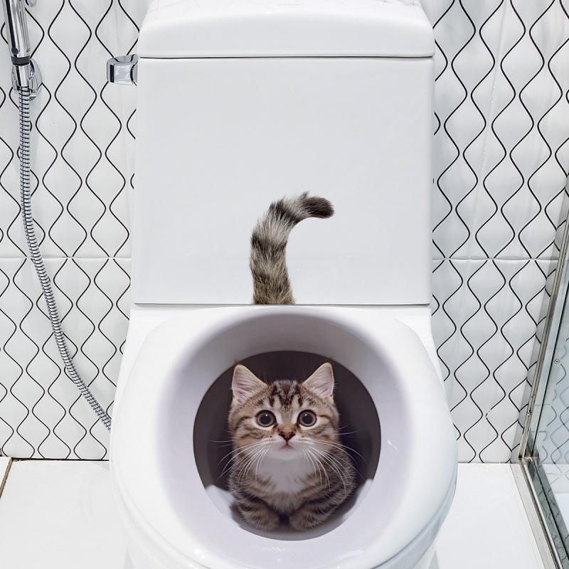 

Funny Cat Toilet Lid Decal Waterproof Wc Sticker Removable Self-Adhesive Decor Household Stickers коричневый