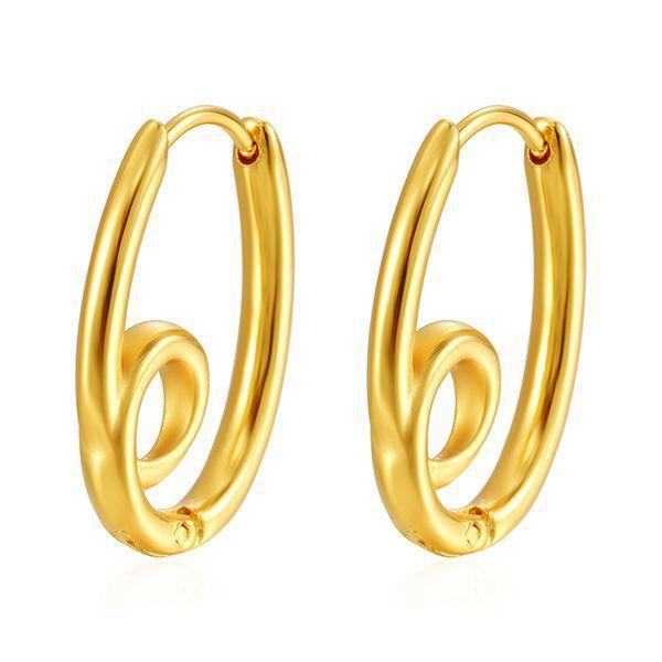 INS European and American fashion geometric oval stainless steel ear buckle women's trend plated 18K gold knotted personalized earrings