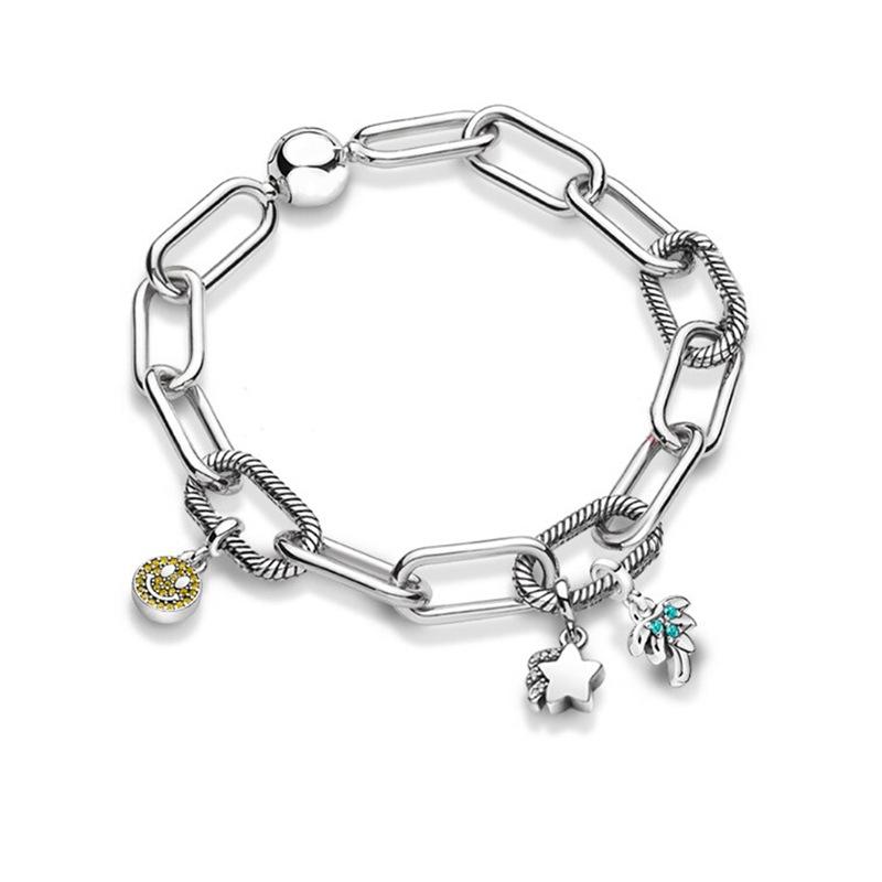 Tide Cool Cold Wind Thick Chain 925 Silver Pendant Pin Me Bond Interweaving Bracelet Fashion Ladies Jewelry
