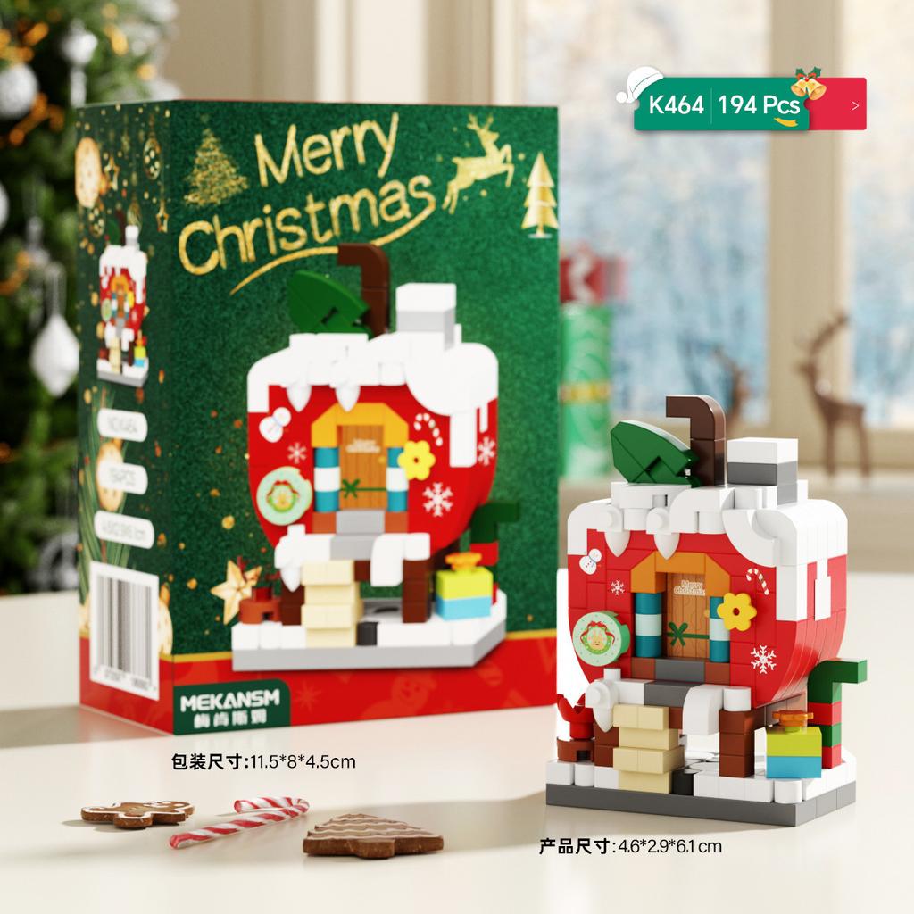 Non-Toxic 33 Style Cartoon Santa Claus Snowman Wishing Tree Apple Candy House Building Blocks City Compatible Diy Toys Children'S Gifts
