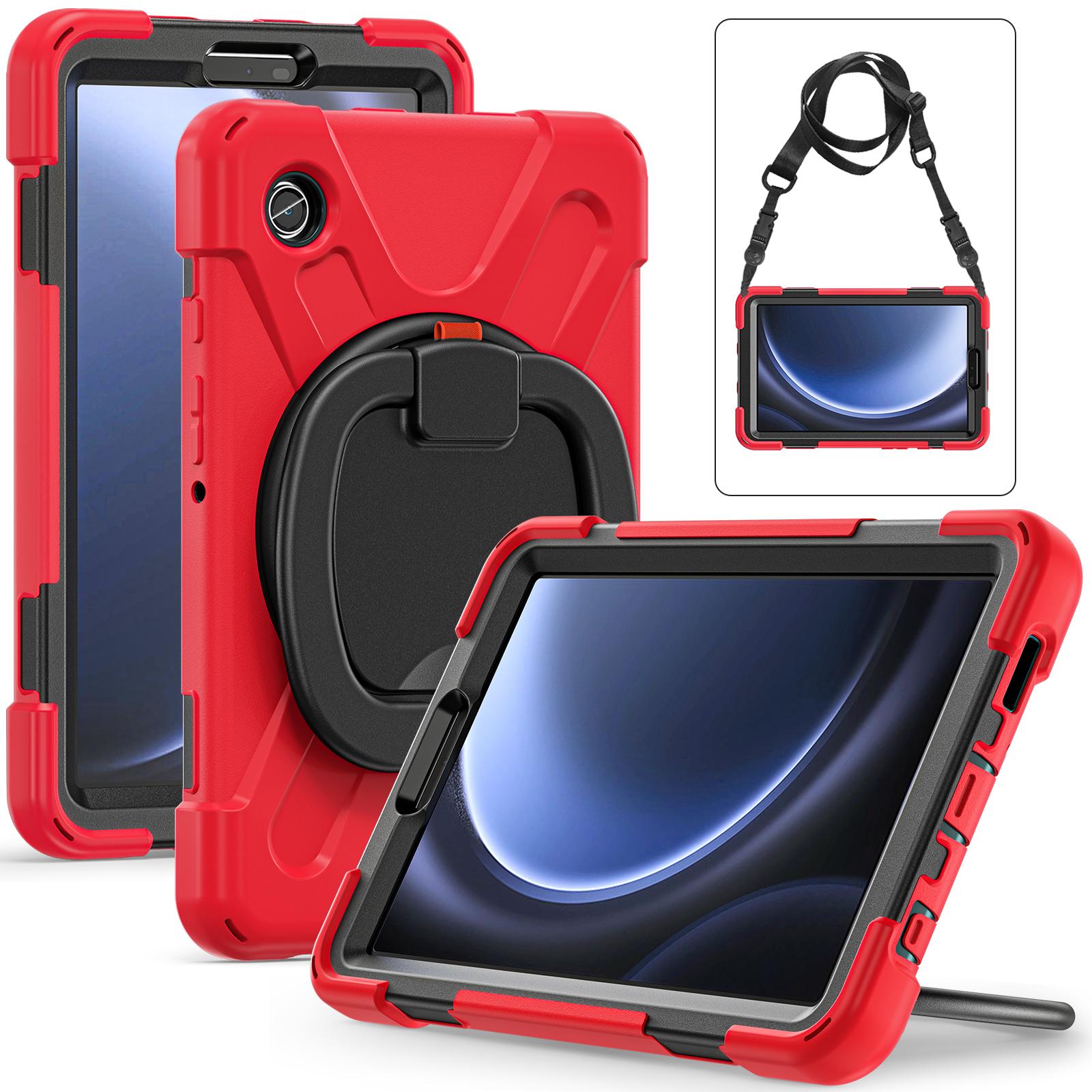 

Rotating Kids Case For Samsung Galaxy Tab A9 2023 8.7 inch SM-X110 X115 X117 Armor Stand Cover With Handle Grip & Shoulder Strap A9 SM-X110 X115 X117 красный