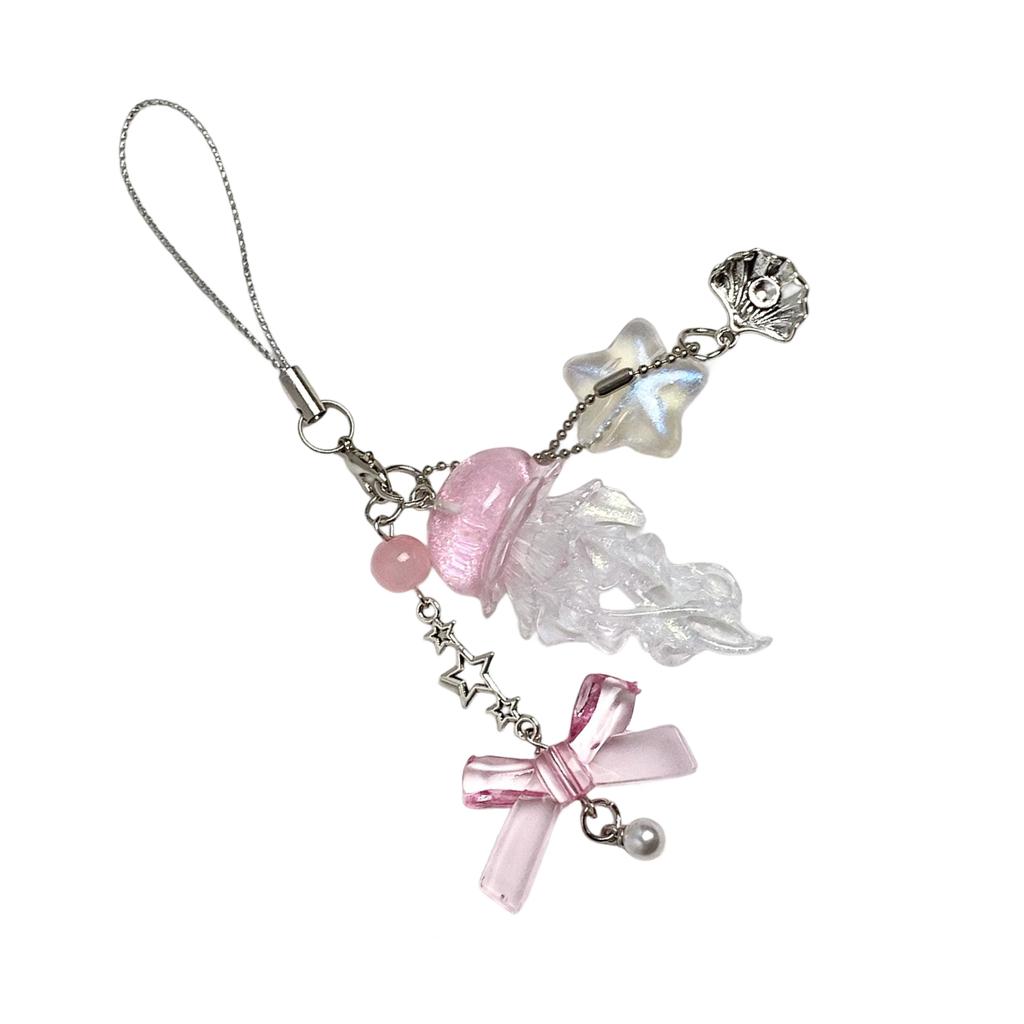 Jellyfish Shine Phone Strap Elegant Keychain Hanging Decoration For Backpack Purse Gift Resin Alloy Accessory