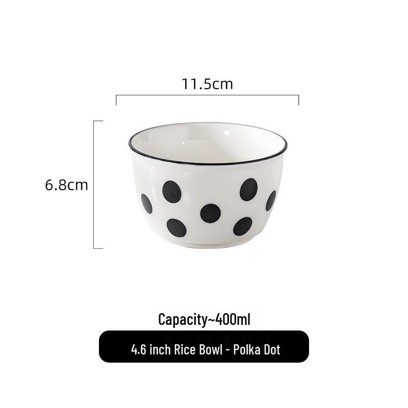Hepburn-Style Polka Dot Korean Ceramic Bowl Set