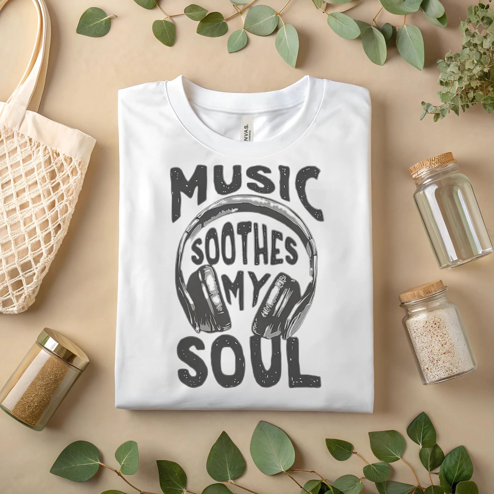 Music Soothes My Soul T-Shirt Headphones Graphic Tee Music Lover Gift Unisex A88 M