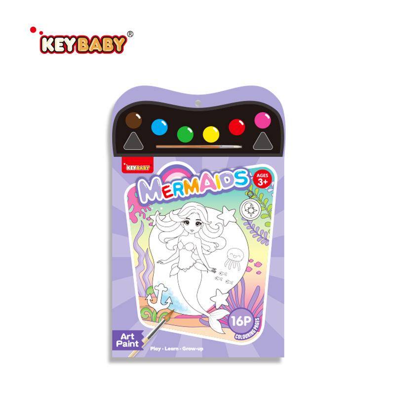 Cartoon Watercolor Coloring Book with Brush Creative Painting Set Office Art Therapy Stress Relief Mindfulness Supplies
