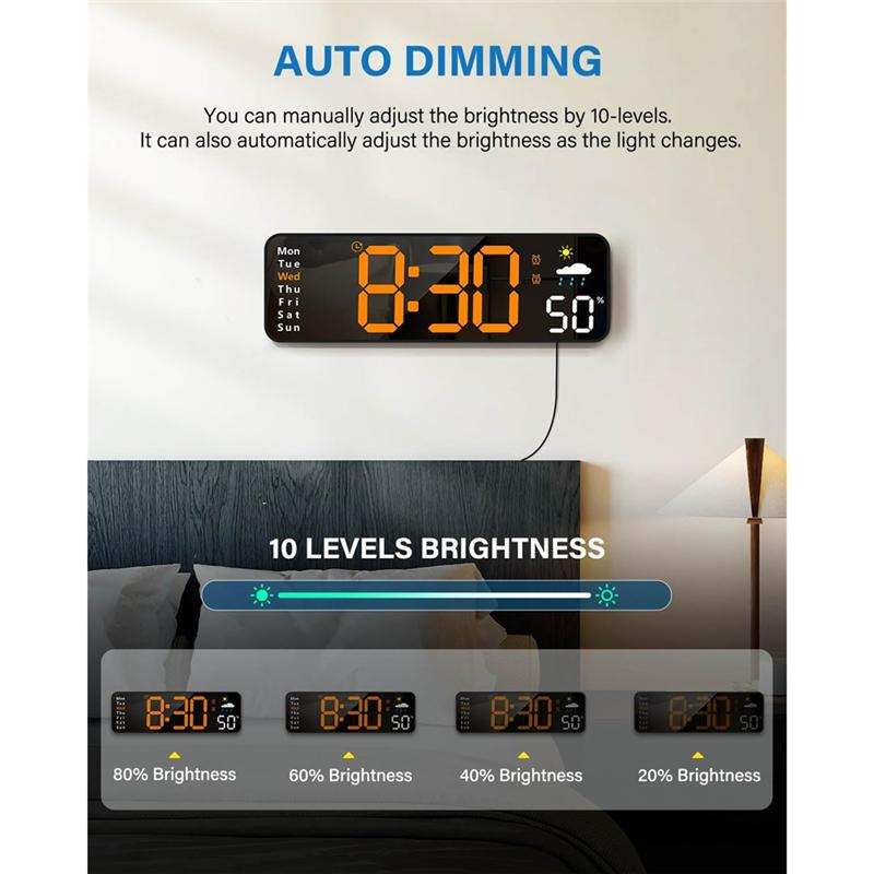 M-Modern-Digital Wall Clock With Remote Control Large LED Display Alarm Clock For Office, Classroom, Bedroom