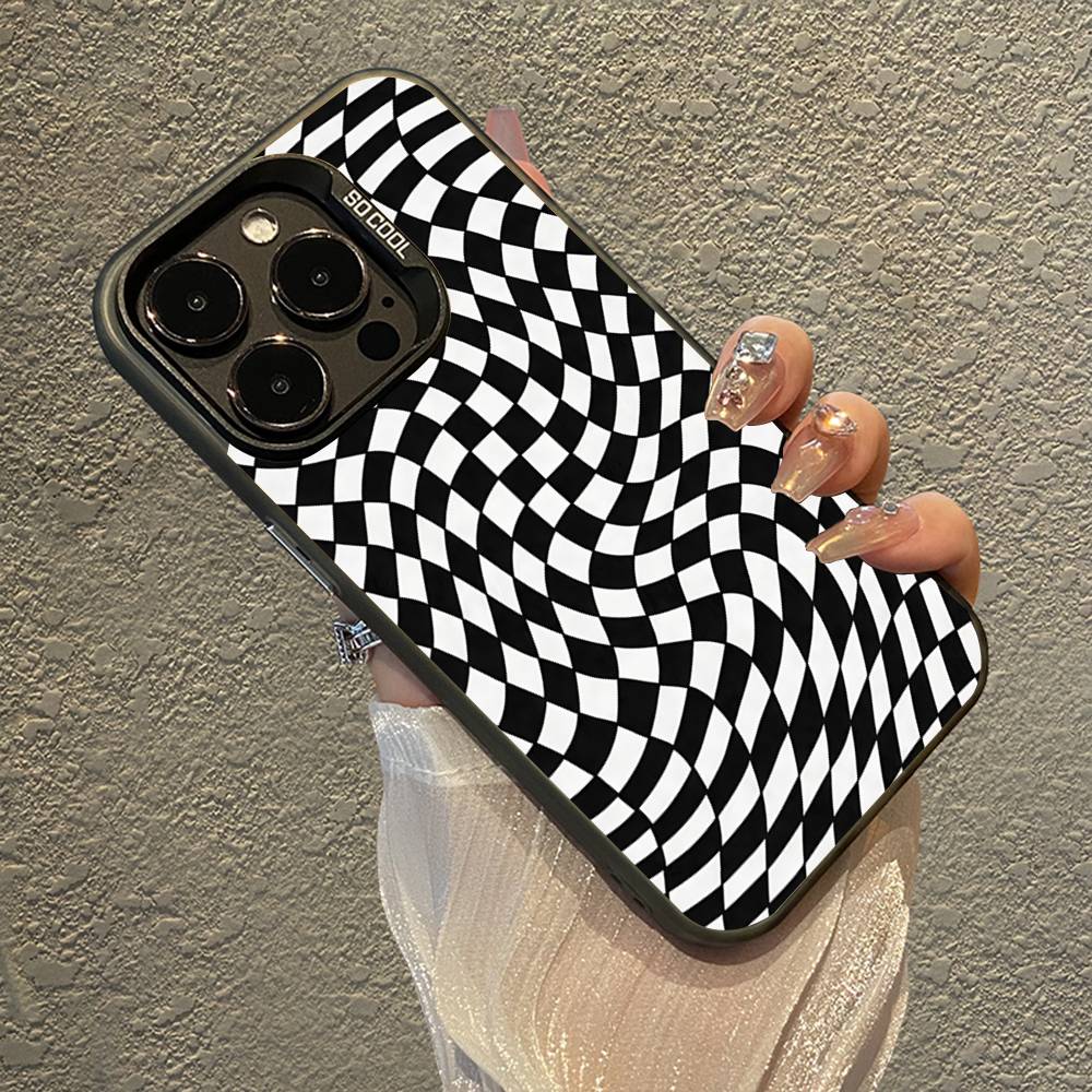 Twisted Checkerboard Hard Phone Case For IPhone 17 16 E 15 14 13 12 11 Pro Max Air 14 Plus Candy Matte Shockproof Back Cover