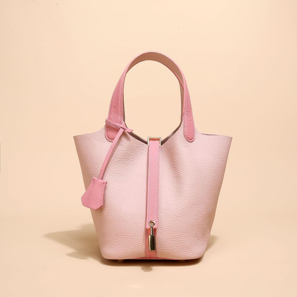 Vegetable Basket Bag, First Layer Cowhide Tote Bag, Commuter Bucket Bag, Women's Genuine Leather Bag, European and American Retro.