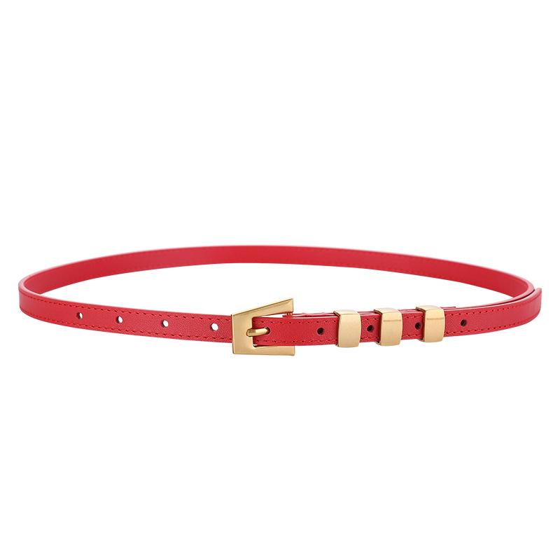 

Meier Top grain leather women s skinny belt - gold buckle accent, perfect for jeans, dress pants, and fashionable waistbands красный