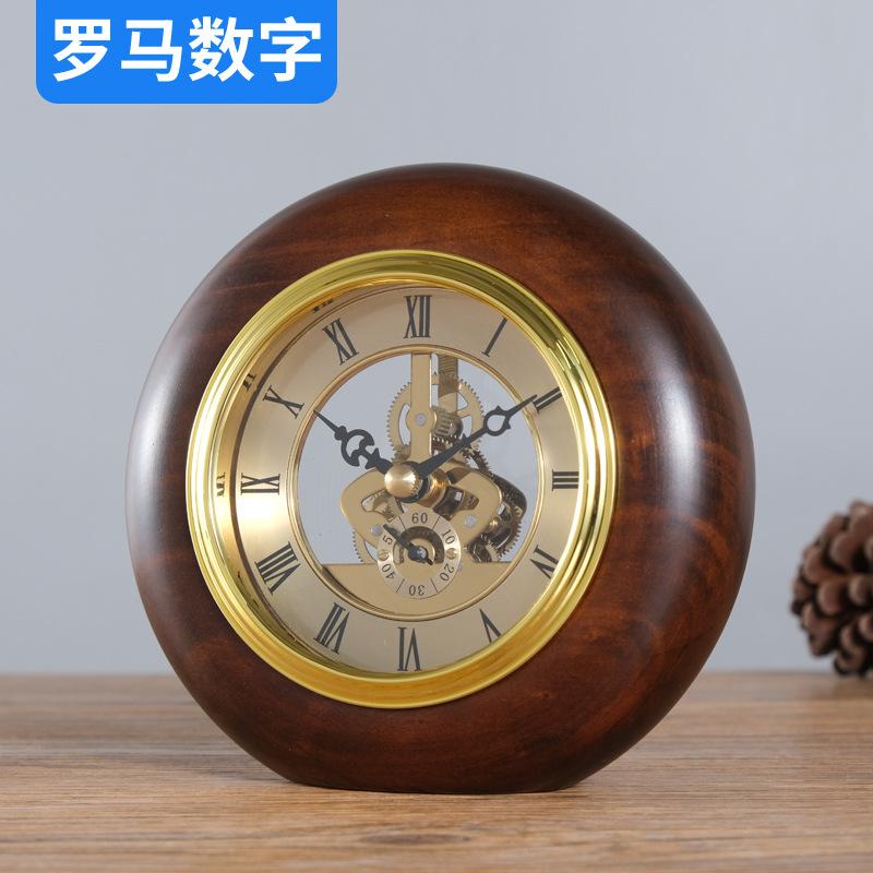 Wooden Retro Desk Clock Round Table Clock Rotating Clocks Decorative Objects Living Room Desktop Clocks Tables Accessories