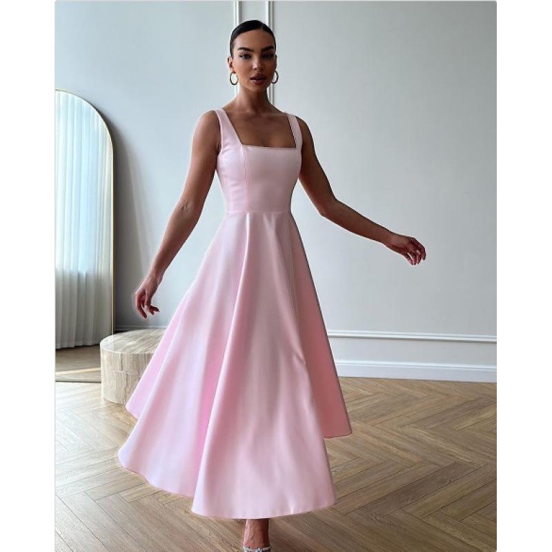 2025 Summer Solid Square Neck Sleeveless Long Dress for Women