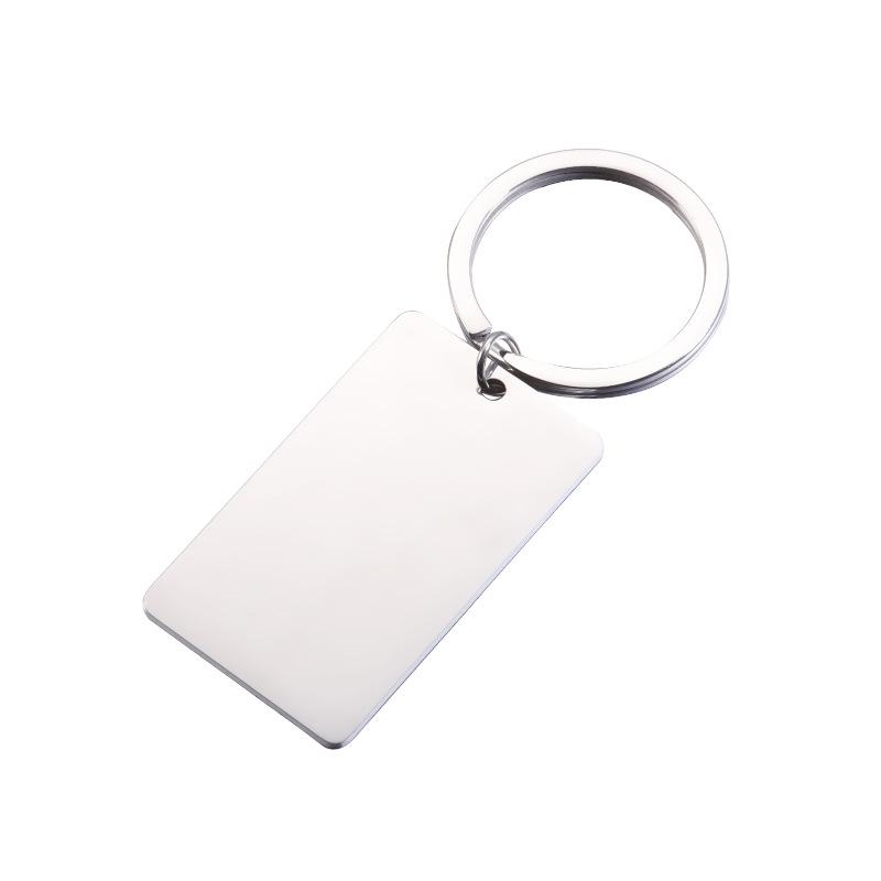 Titanium Steel Geometric Rectangle Keychain with Engravable Pendant and Bright Surface