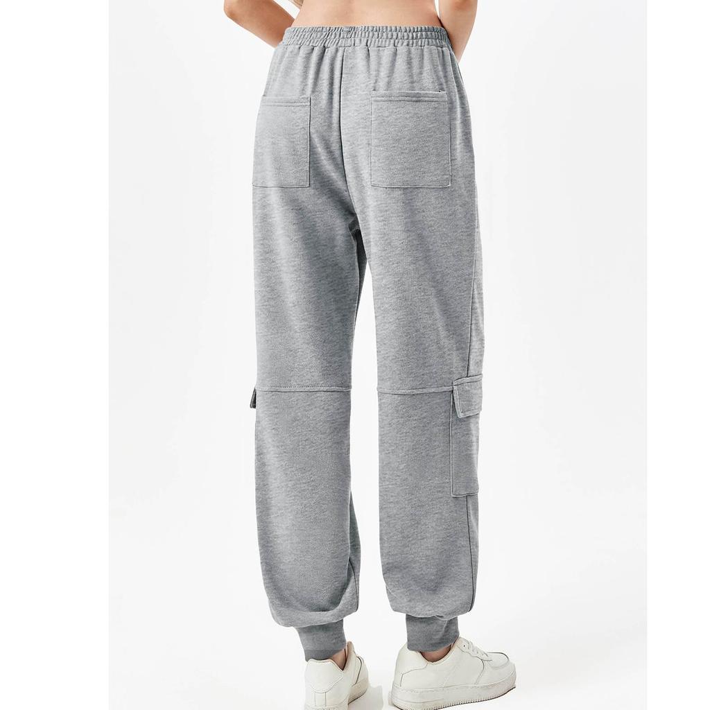 Women Elastic High Waist  Casual Active Fit Wide Long Leg Pants Trousers With Pockets