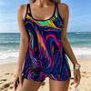Women's Swimwear Tankini 2 Piece Swimsuit Colorful Fluid Pattern Vacation Bathing Suits