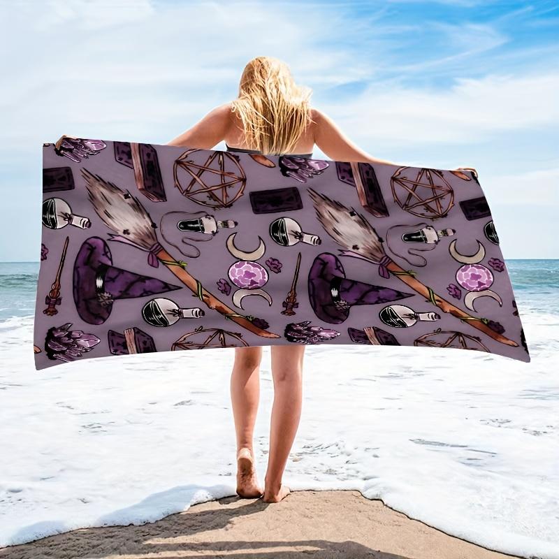 Vintage Witch Hat Potions Beach Towel, Super Soft Quick Dry Lightweight Microfiber for Pool Bath Camping Yoga Halloween Gift