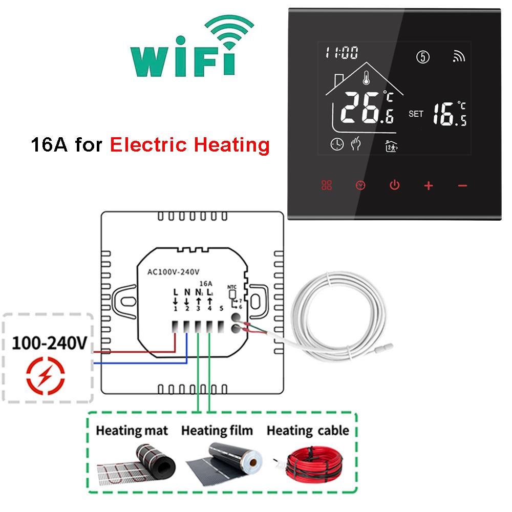 Smart Thermostat for Electric Floor Heating 16A LCD Touch Screen Temperature Controller Voice Control by Alexa/Google Home