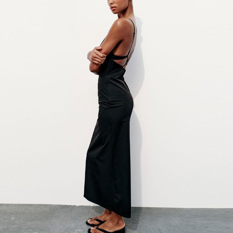 Zara Solid Color Comfortable Casual Versatile Cami Dress Women Dresses Black 4661320-800