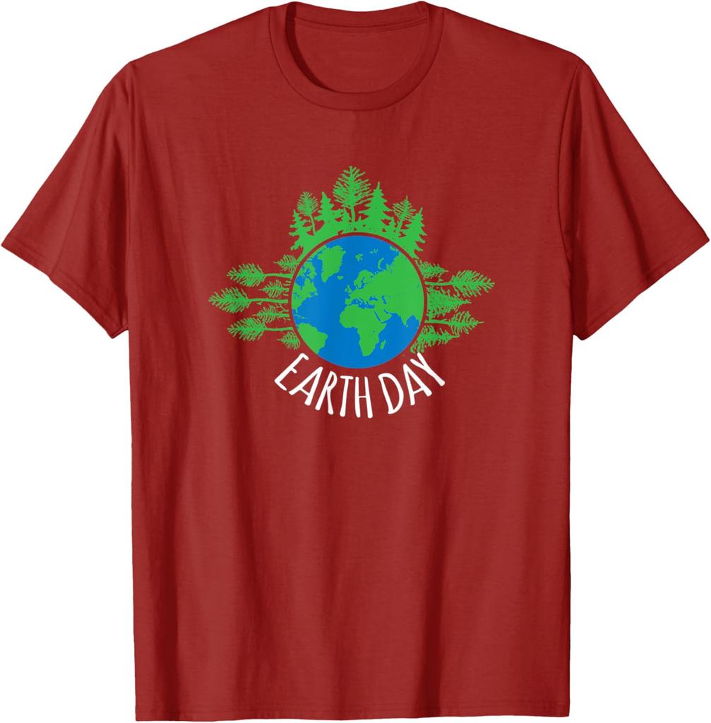 Earth Day Globe Trees Graphic Tee Nature Lover Casual Short Sleeve TShirt Men