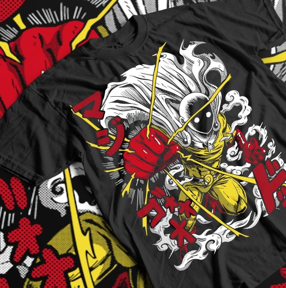 

SAITAMA One Punch Man T-Shirt, Horror Anime Manga Gifts Black Shirt All Size L