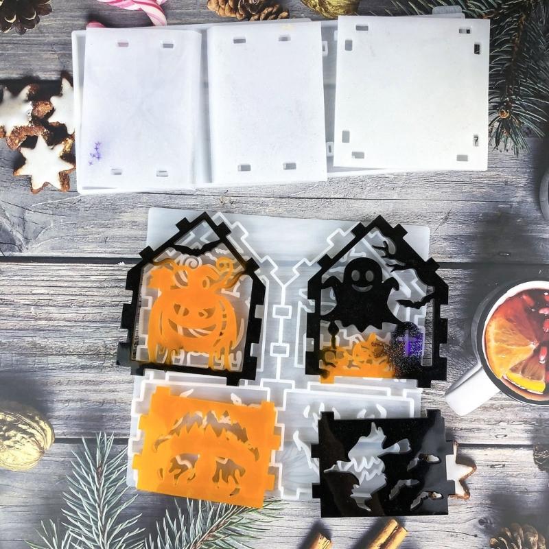 Flexible Silicone Mold Halloween Small House Decoration Making Mould Temperature Resistant Epoxy Mould for Ornament