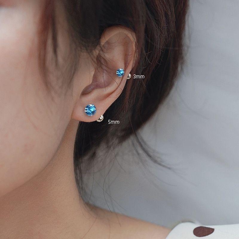 925 Silver 3/4/5MM Round Zircon Mini Stud Earrings For Women Classic Fine Jewelry Piercing Bone Ear Accessories