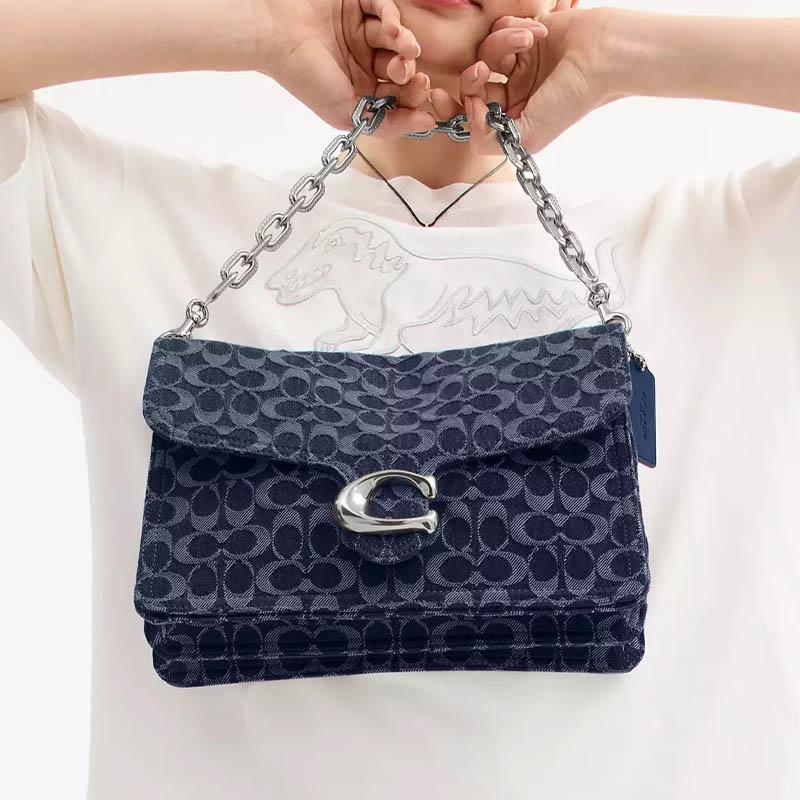 Coach Tabby 30 Silver Logo Removable Shoulder Strap Denim Tote Bag Large Women tote bag black CAN18-LHRHY