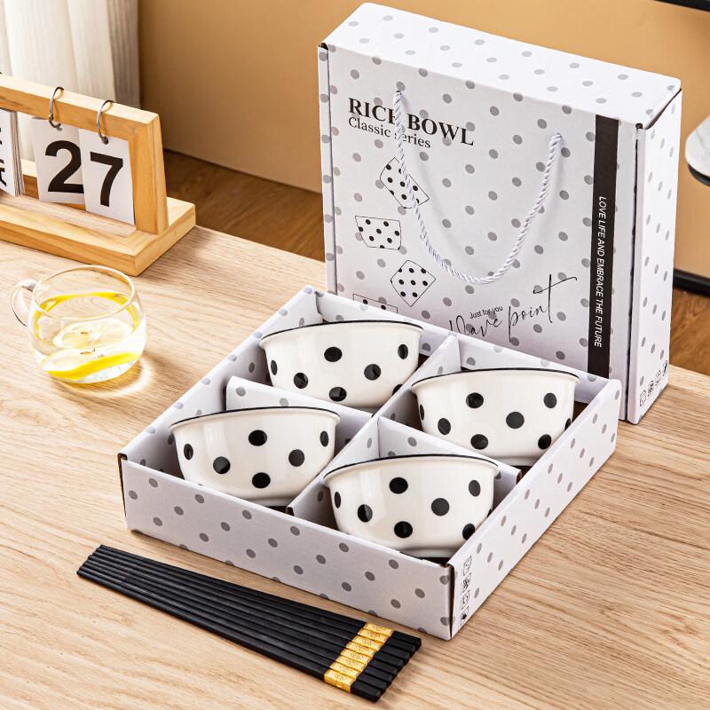 Polka Dot Ceramic Bowl & Chopstick Set