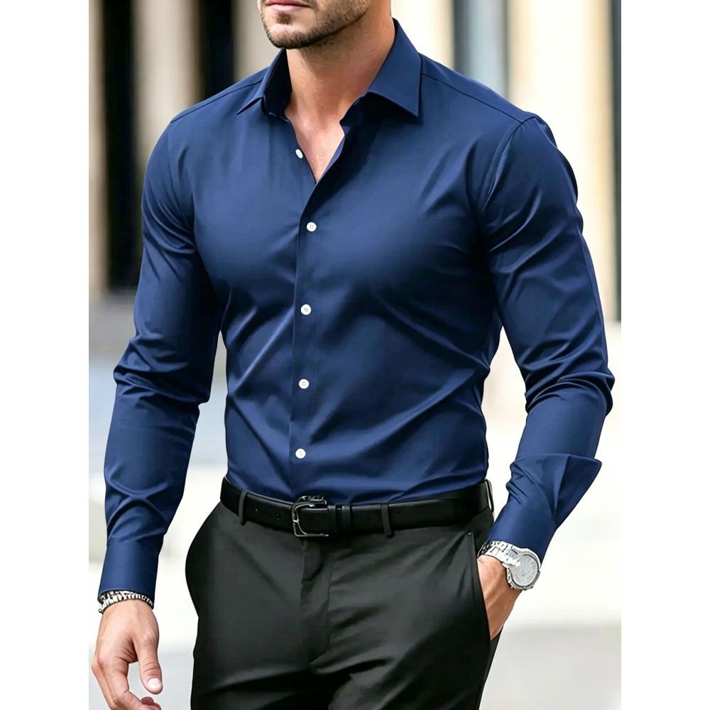 Lente Herfst Nieuwe Casual Heren Lange Mouw Zakelijke Overhemden Los Effen Kleur Modieus Comfortabel Veelzijdig Slim Fit Professionele Overhemden