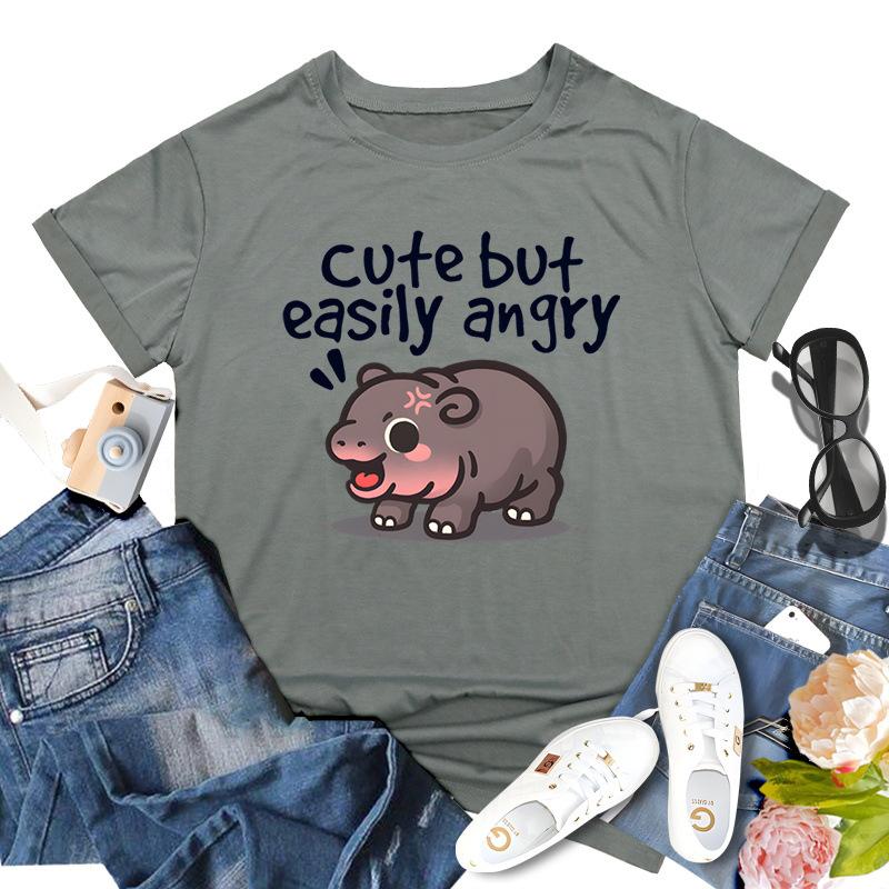 Podskakująca Świnia Moo Deng Nadrukowany Top Modny Pulower Casualowy Wszechstronny T-shirt Damski