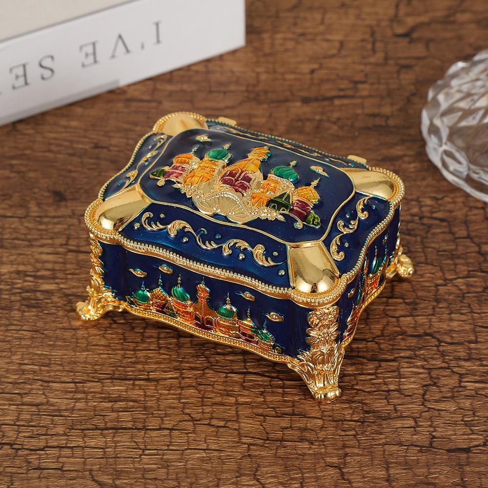 Mini Portable Jewelry Storage Box Bracelet Organizer,Embossed Castle Enamel Alloy Ring Storage Jar Dresser Display Decorative