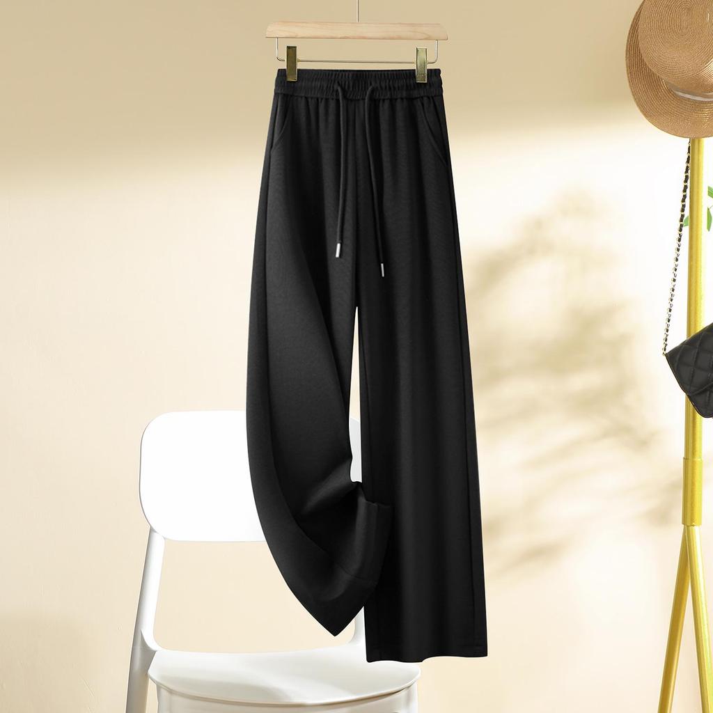 Apricot Draped Narrow-Wide Leg Women's Pants, Spring/Autumn 2025, Popular Light Luxury Casual Elastic Waist Straight-Leg Design.