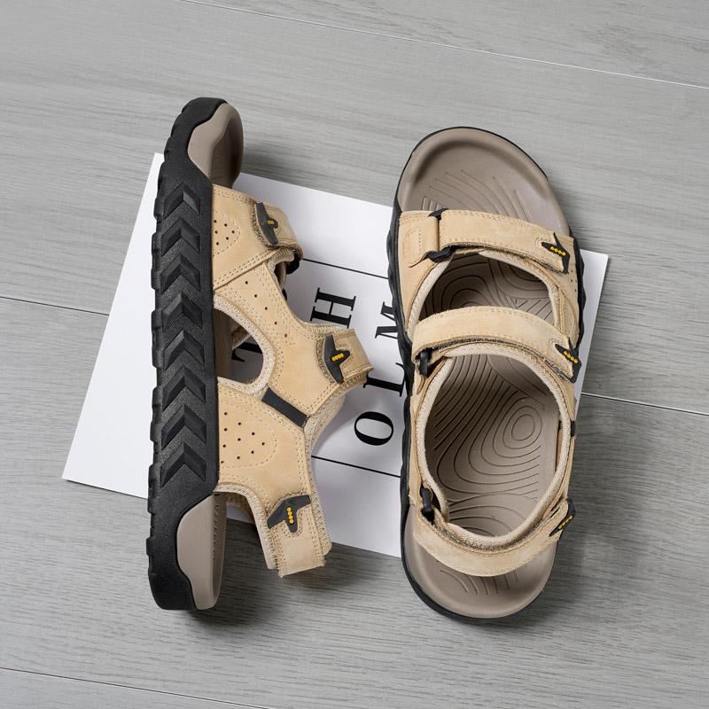 Fashion New Summer Men Sandals Genuine Leather Summer Casual Shoes Outdoor Male Beach Shoes Open-toe Roman Shoes Sandals Plus Size 36-47