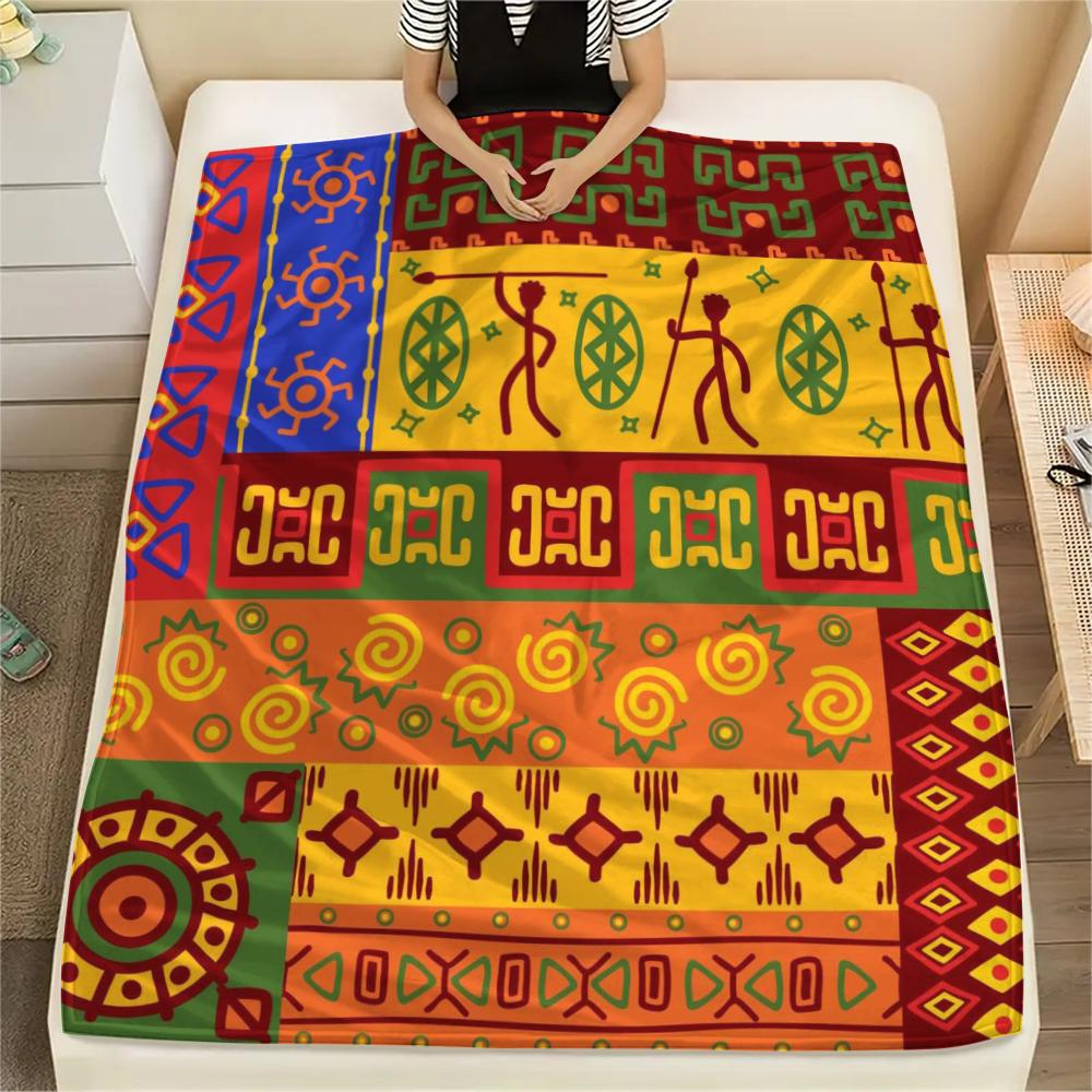 1Pc Ethnic Tribal Texture Print Flannel Blanket, High Quality Comfortable for All Seasons, Home Decor, Warmth and Comfort, Perfect for Gifts