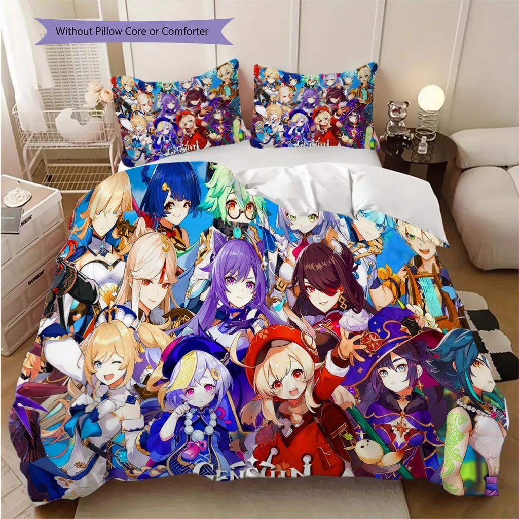 Genshin Impact Vibrant Characters Threepiece Set 1 Duvet Cover 2 Pillowcase Without Core Soft And Comfortable Bedding Set