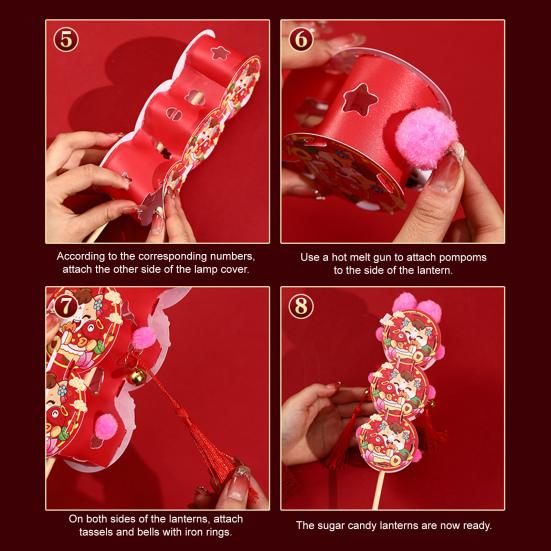 Red Chinese New Year Paper Lantern Traditional Light Up Candied Haws Lantern for Spring Festival Home Decoration Mid-Autumn Hanfu Cosplay
