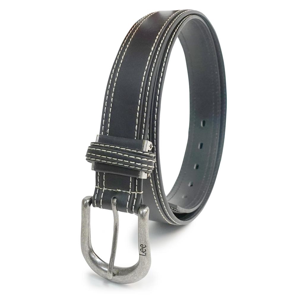 Fineplus Lee Belt, 35mm, 118cm, Layered Synthetic Leather with White Stitching, Casual Style, 0120601