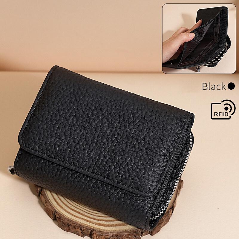 НОВЫЙ 2025 японский стиль, короткий женский держатель для карт из натуральной кожи, RFID-блокирующий кошелек, многофункциональный кошелек на молнии, тройной сгиб, сумка для хранения монет