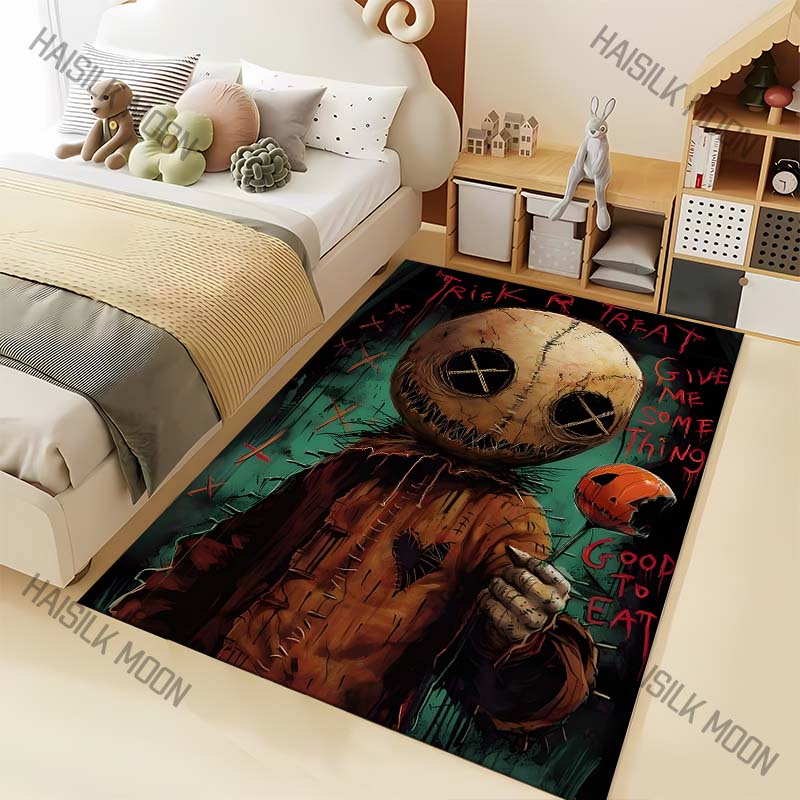 

Halloween Themed Scary Kids Print Carpet for Living Room Bedroom Bedside Floor Mat Cloakroom Area Rugged Festive Decoration 40x60cm