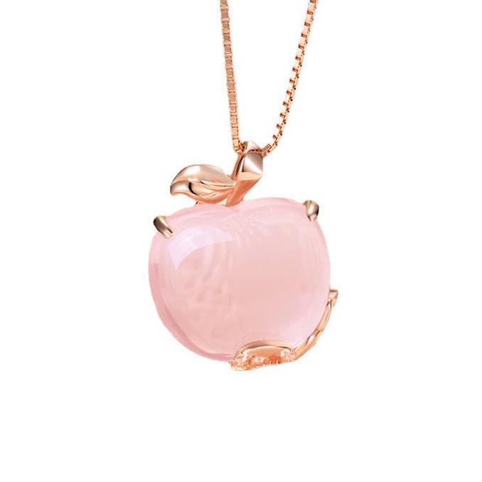 Rose Quartz Christmas Pendant Necklace - Elegant Apple Design, Non-Fading, Sweet Feminine Touch.