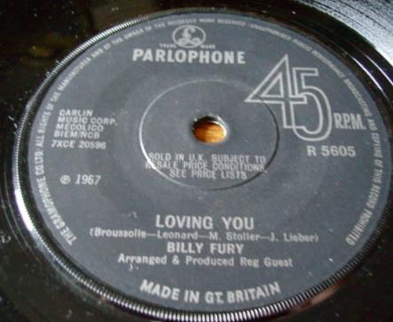 7inch Record BILLY FURY - Loving You / I'll Go Along With It R5605 PARLOPHONE 12" 1967 UK Rock Used