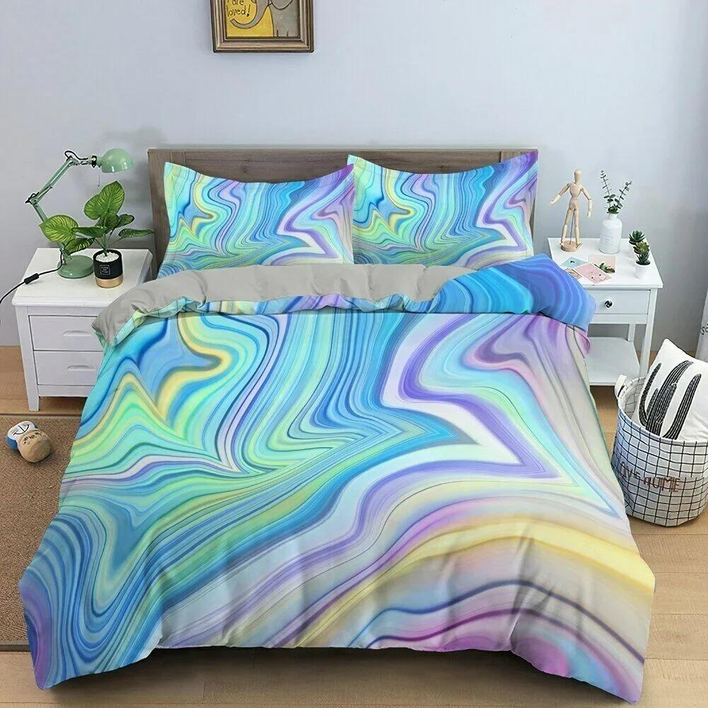 3D Modern Pattern Bedding Set Duvet Cover Set Pastel Rainbow Marble Printed Comforter Cover Polyester Bedding Set 12Pillowcase